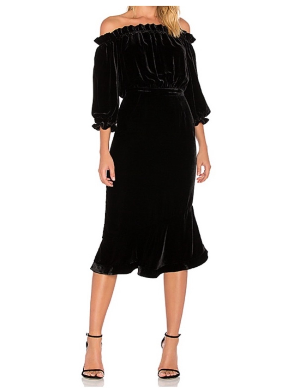 Saloni black velvet Grace midi dress size 6